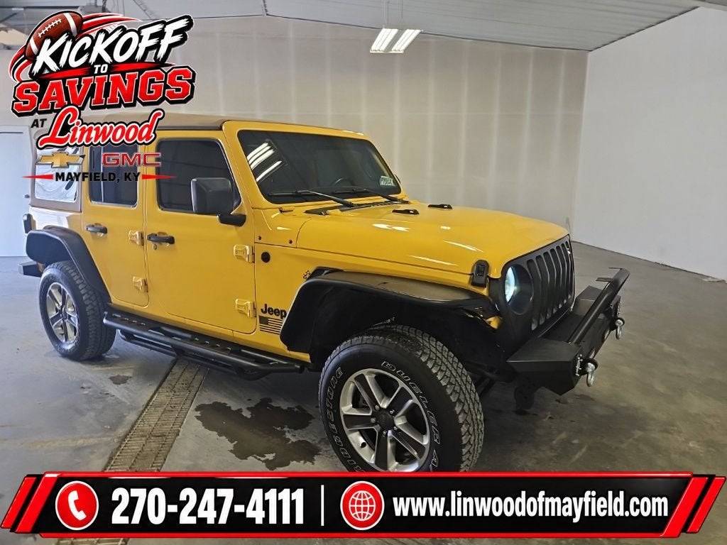 2021 Jeep Wrangler Unlimited Willys Sport in Hella Yell — front three-quarter view