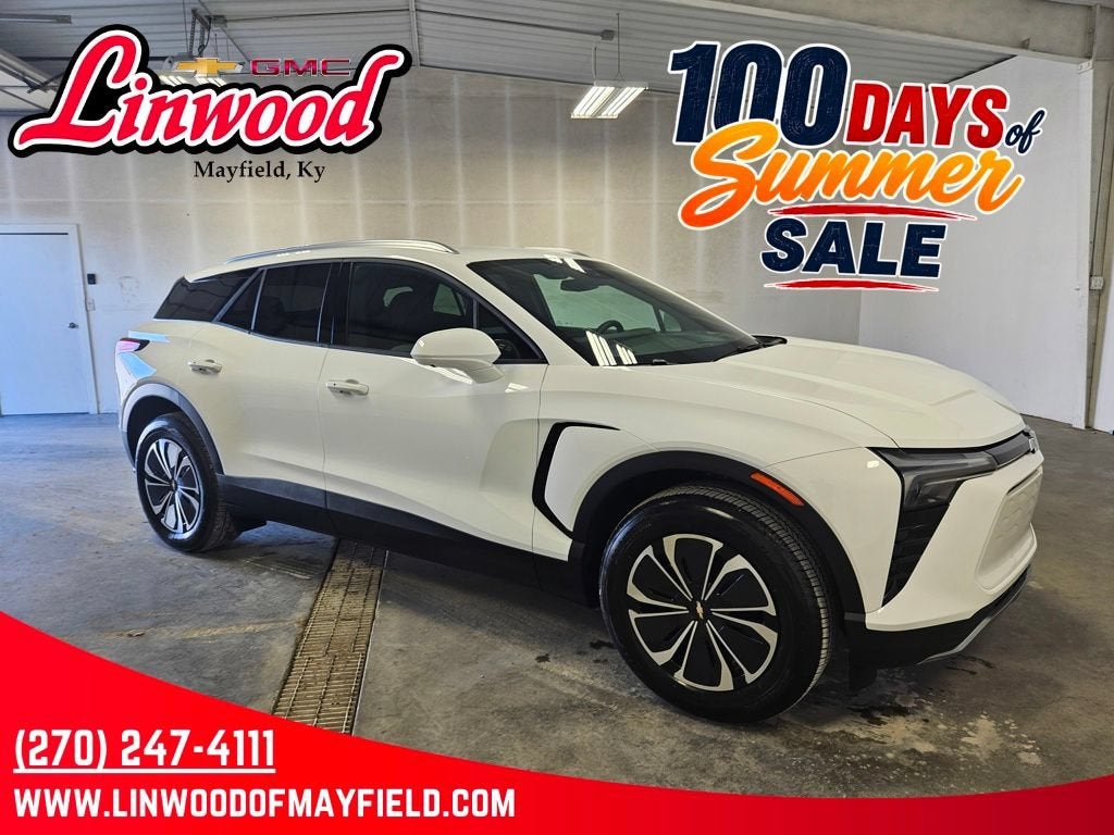 2025 Chevrolet Blazer EV LT in Summit White — front three-quarter view