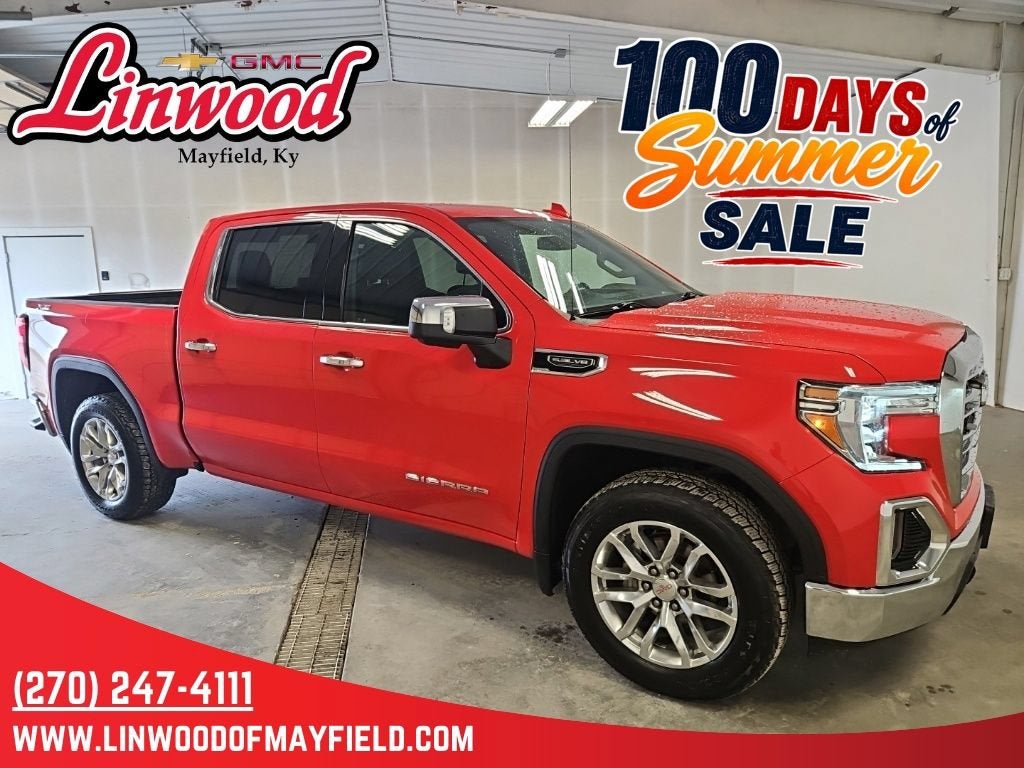 2021 GMC Sierra 1500 SLT in Cardinal Red — front three-quarter view